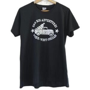 Adult Large Christmas Shirt Classic Truck and Tree Black Graphic Tee Shirt